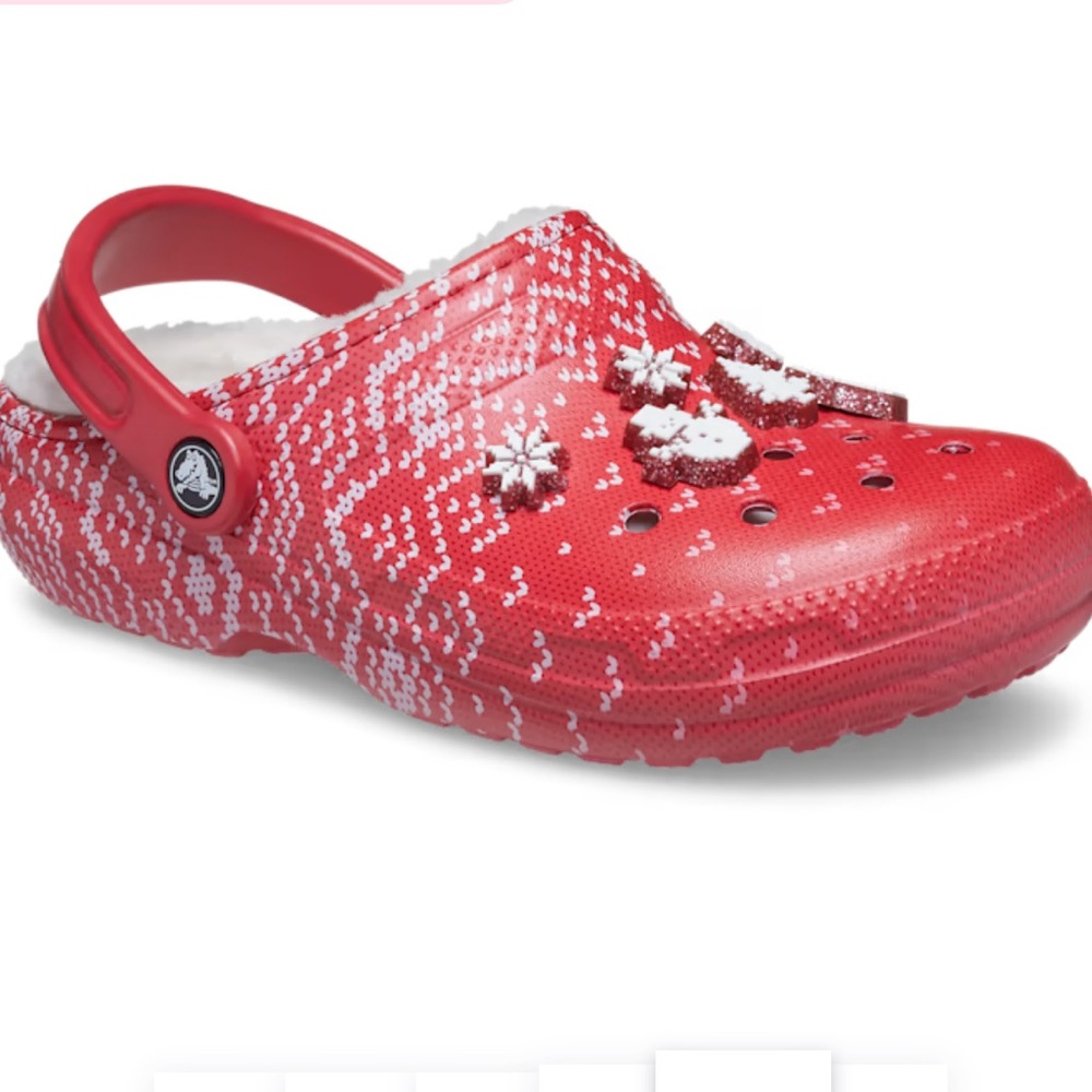 Classic lined holiday fur crocs, charms Christmas croc, brand new with tag